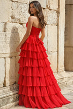 Strapless A-Line Ruffle Long Prom Dress With Split - Curvevia