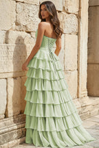 Strapless A-Line Ruffle Long Prom Dress With Split - Curvevia