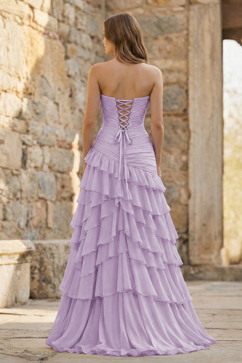 Ruched Ruffle Fitted Yellow Long Prom Dress with Slit - Curvevia