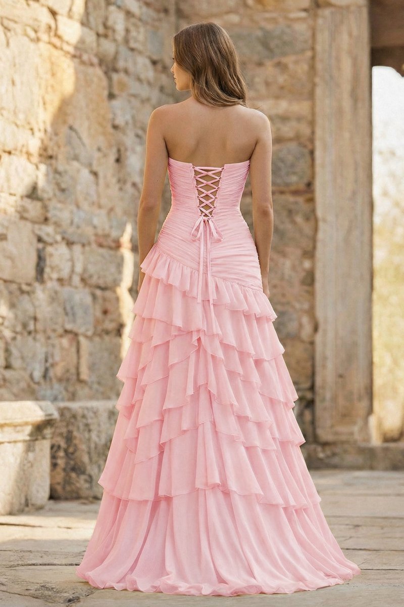 Ruched Ruffle Fitted Yellow Long Prom Dress with Slit - Curvevia