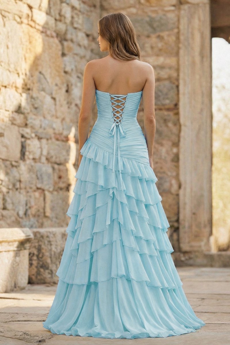Ruched Ruffle Fitted Yellow Long Prom Dress with Slit - Curvevia
