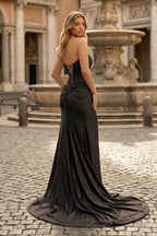 Mermaid Scoop Neck Navy Long Prom Dresses With Beading - Curvevia