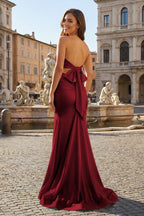 Yellow Sweetheart Sheath Satin Long Prom Dresses With Slit - Curvevia