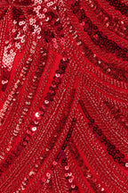 Red Sweetheart Mermaid Sequined Long Formal Prom Dresses With Slit - Curvevia