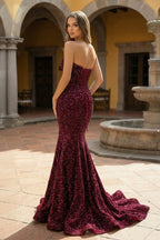 Mermaid Sweetheart Neck Sequins Evening Dress - Curvevia