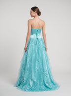 Blue Sequins Tulle & Satin A-Line Sweetheart Lace-up Floor-Length Dress - Curvevia