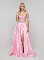 Petal Satin A-Line Sweetheart Corset Back Floor-Length Dress with Slit and Pockets - Curvevia