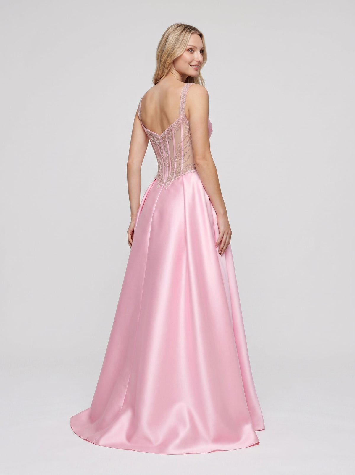 Petal Satin A-Line Sweetheart Corset Back Floor-Length Dress with Slit and Pockets - Curvevia