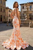 Pink V Neck Sequin Lace Mermaid Evening Dress - Curvevia