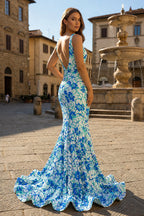 Pink V Neck Sequin Lace Mermaid Evening Dress - Curvevia