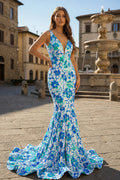 Pink V Neck Sequin Lace Mermaid Evening Dress - Curvevia