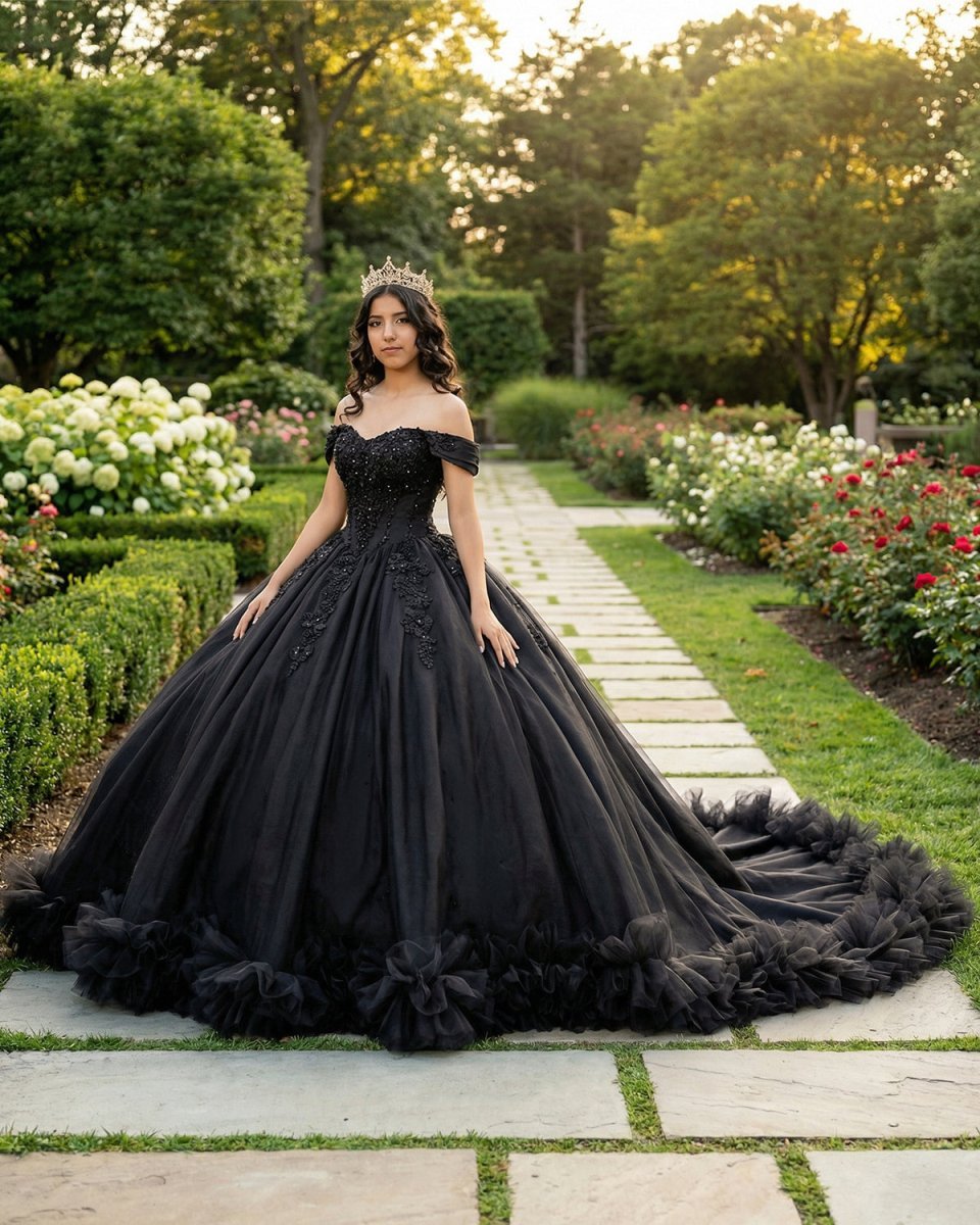Ball Gown Tulle Off the Shoulder Quinceanera Prom Dress - Curvevia