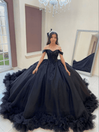 Ball Gown Tulle Off the Shoulder Quinceanera Prom Dress - Curvevia