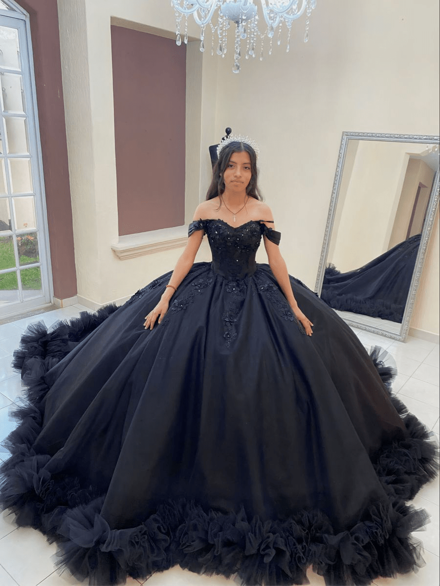 Ball Gown Tulle Off the Shoulder Quinceanera Prom Dress - Curvevia