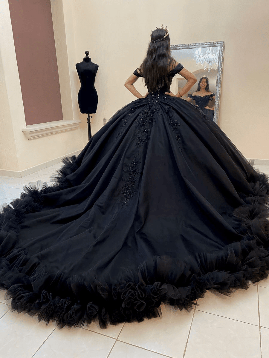 Ball Gown Tulle Off the Shoulder Quinceanera Prom Dress - Curvevia