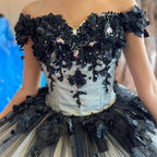 Black Off the Shoulder Quinceanera Dresses With 3D Flowers - Curvevia