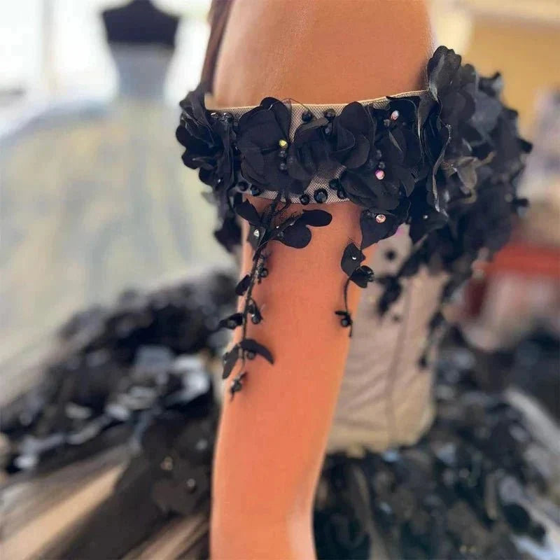 Black Off the Shoulder Quinceanera Dresses With 3D Flowers - Curvevia