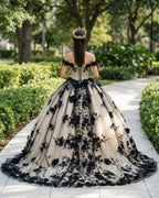 Black Off the Shoulder Quinceanera Dresses With 3D Flowers - Curvevia