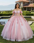 Ball-Gown Pink Off-the-Shoulder Quinceanera Dresses - Curvevia