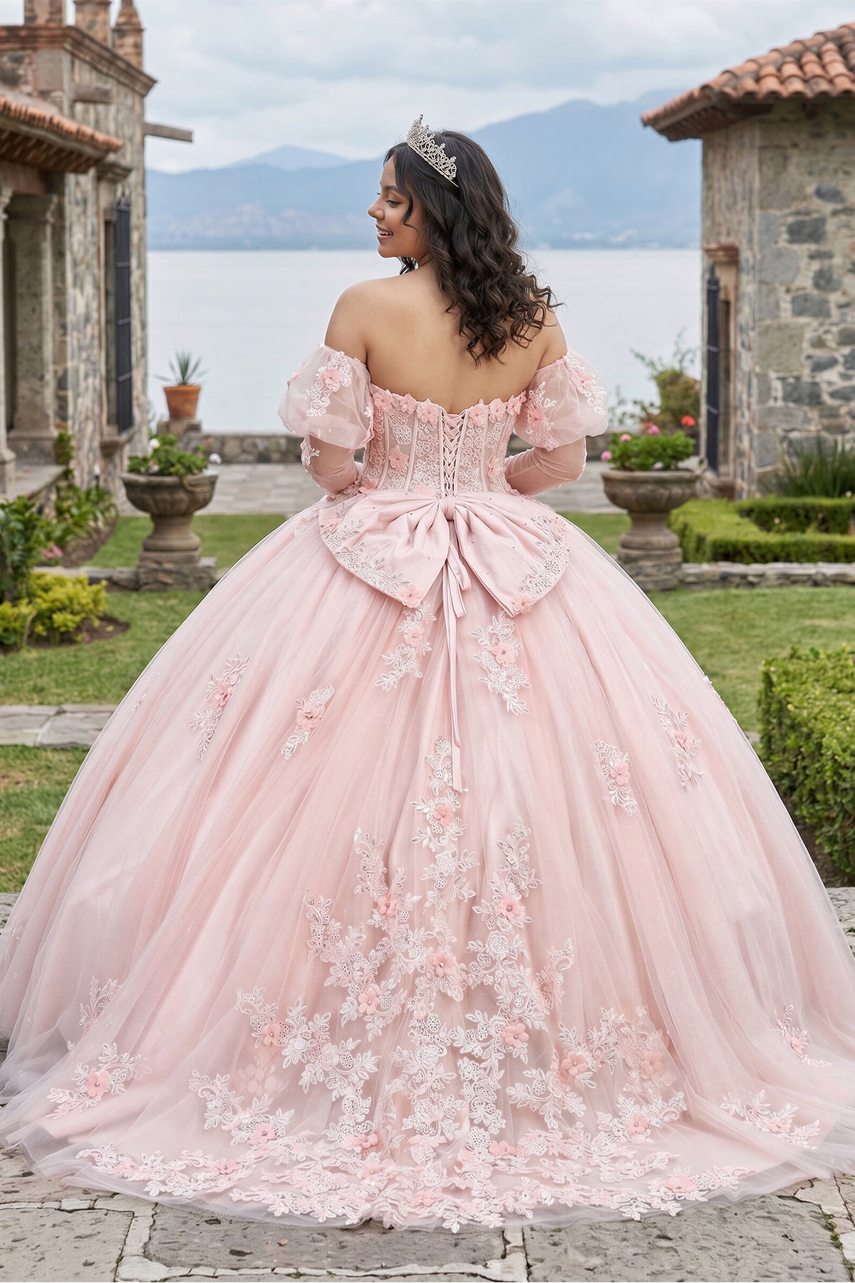 Ball-Gown Pink Tulle Sweetheart Sleeveless Quinceanera Dresses with Bow - Curvevia