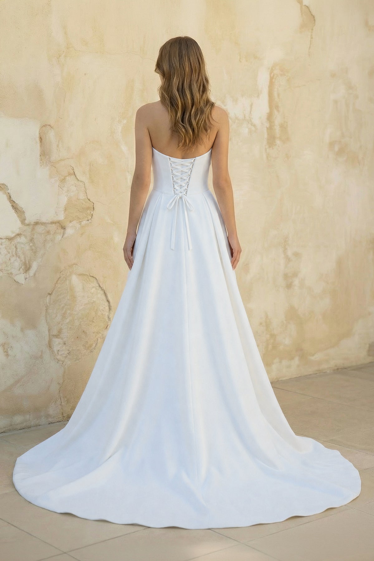 Strapless Sleeveless  Sweep Train Satin Wedding Dresses With Split Front - Curvevia