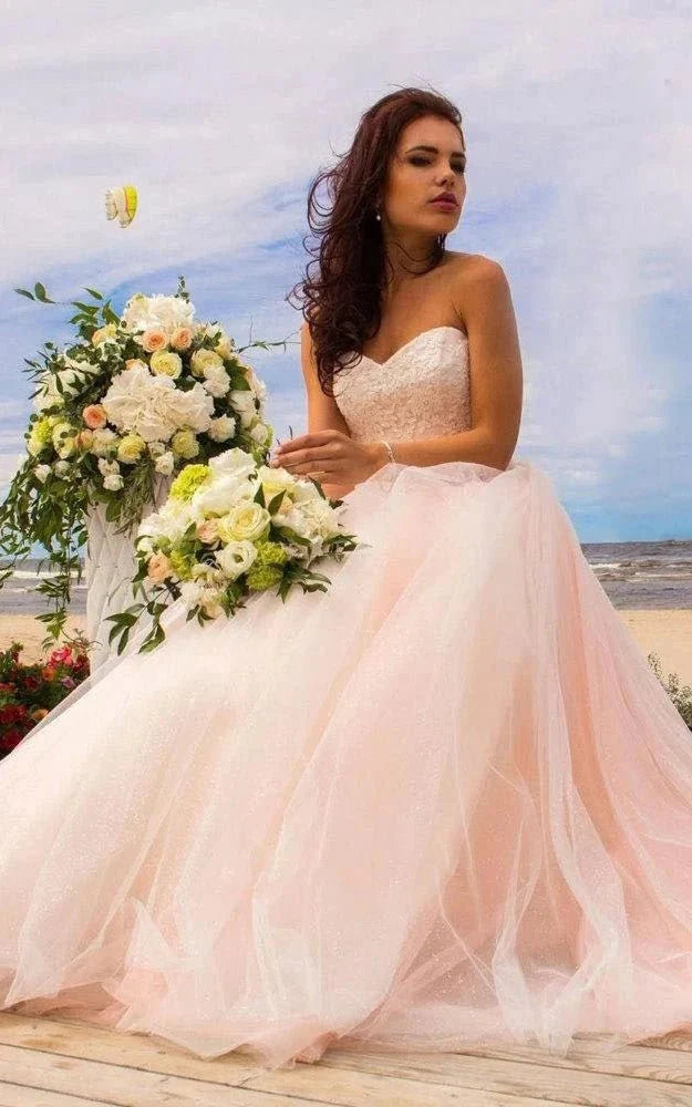 Ball Gown Tulle Lace Satin Strapless Weddig Dress - Curvevia