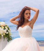 Ball Gown Tulle Lace Satin Strapless Weddig Dress - Curvevia