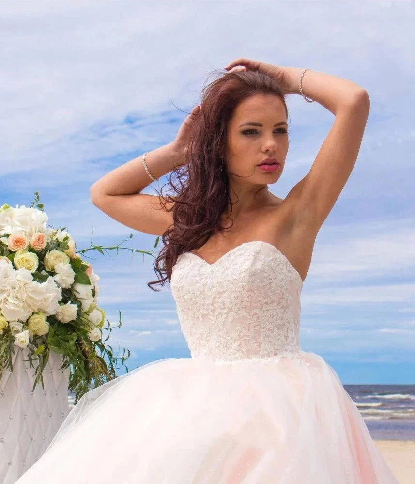 Ball Gown Tulle Lace Satin Strapless Weddig Dress - Curvevia