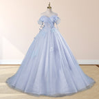 Ball-Gown Tulle Off The Shoulder Pearls Butterflies Quinceanera Dress with Appliqued - Curvevia