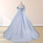 Ball-Gown Tulle Off The Shoulder Pearls Butterflies Quinceanera Dress with Appliqued - Curvevia