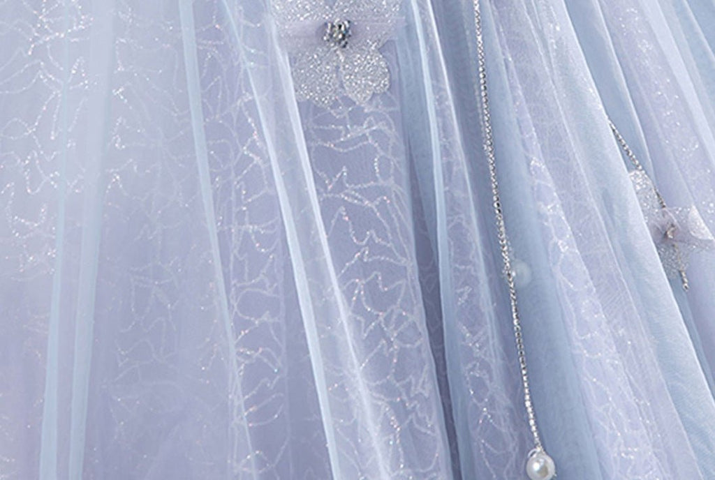 Ball-Gown Tulle Off The Shoulder Pearls Butterflies Quinceanera Dress with Appliqued - Curvevia