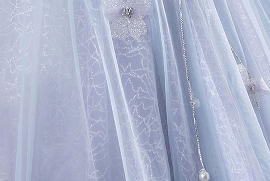 Ball-Gown Tulle Off The Shoulder Pearls Butterflies Quinceanera Dress with Appliqued - Curvevia