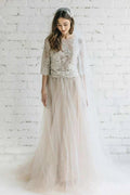 Bateau Lace Half Sleeve A-Line Tulle Dress With Low-V Back - Curvevia