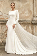 Simple Chiffon Mermaid Bateau-neck Deep-V Back Bridal Gown with Chapel Train - Curvevia