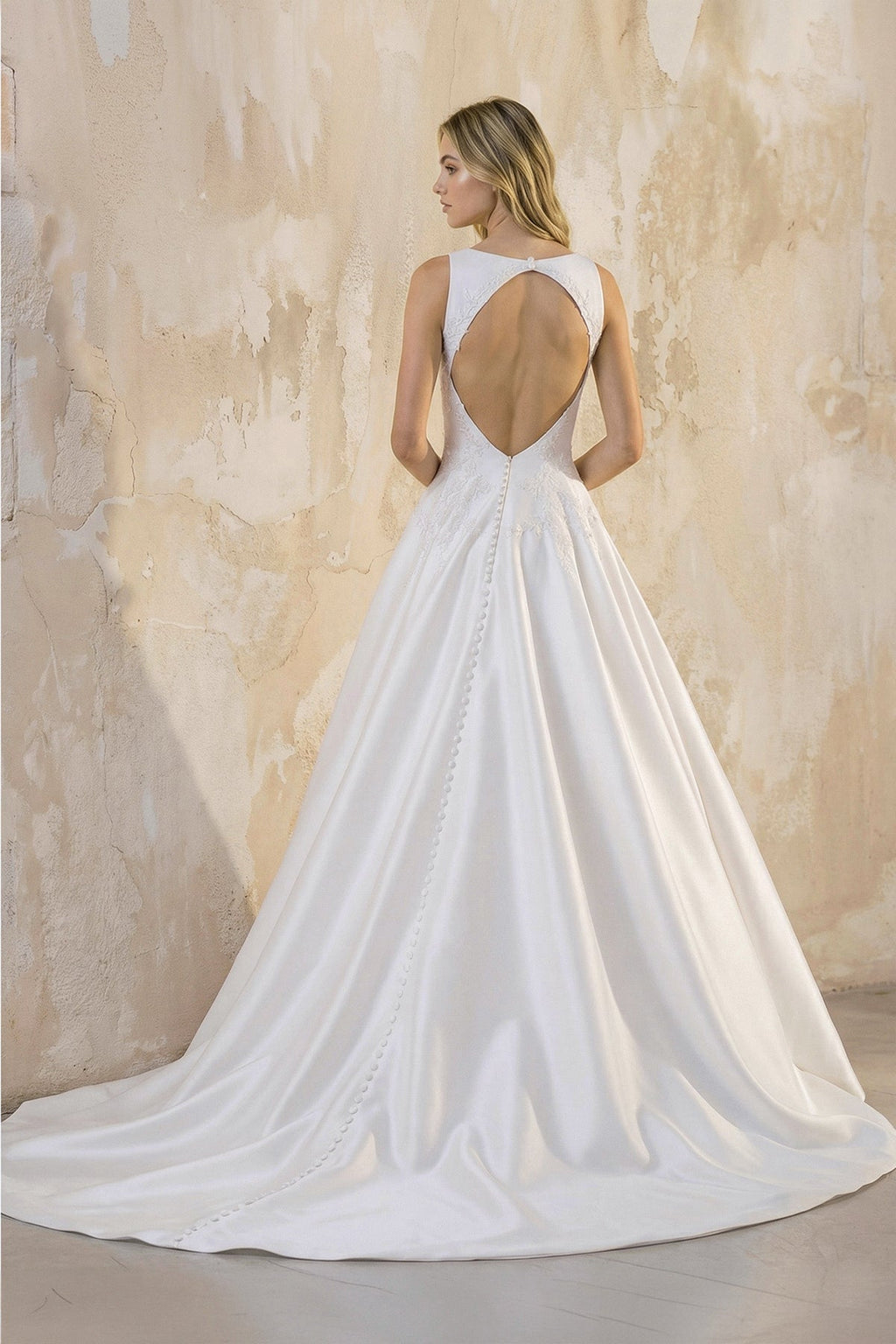 Bateau Neck A-Line Satin Wedding Dress With Keyhole in White - Curvevia