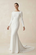 Mermaid Scoop Neck V Back Satin Wedding Dress - Curvevia