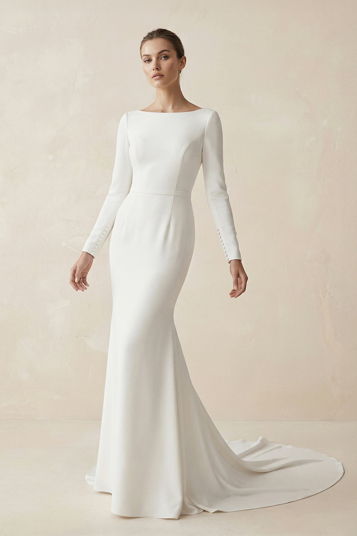 Mermaid Scoop Neck V Back Satin Wedding Dress - Curvevia