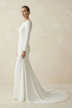 Mermaid Scoop Neck V Back Satin Wedding Dress - Curvevia