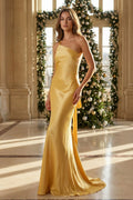 Yellow - One Shoulder Sheath Satin Backless Long Evening Dress - Curvevia