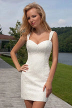 Beach Short Sweetheart Detachable Lace Wedding Dress With Tied Back - Curvevia