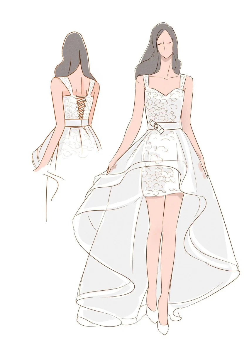 Beach Short Sweetheart Detachable Lace Wedding Dress With Tied Back - Curvevia