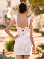 Beach Short Sweetheart Detachable Lace Wedding Dress With Tied Back - Curvevia