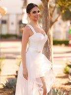 Beach Short Sweetheart Detachable Lace Wedding Dress With Tied Back - Curvevia
