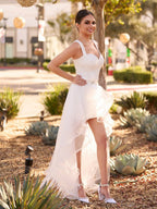 Beach Short Sweetheart Detachable Lace Wedding Dress With Tied Back - Curvevia