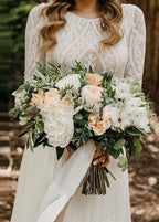 Beach Gorgeous Lace A-Line Appliqued Open Back Wedding Dress With Long Sleeves - Curvevia
