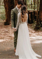 Beach Gorgeous Lace A-Line Appliqued Open Back Wedding Dress With Long Sleeves - Curvevia