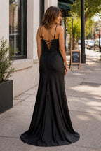 Sheath Black Long Appliques Evening Dress - Curvevia