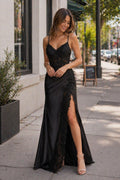 Sheath Black Long Appliques Evening Dress - Curvevia