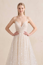 Beautiful A Line Spaghetti Straps Light Champagne Wedding Dress - Curvevia
