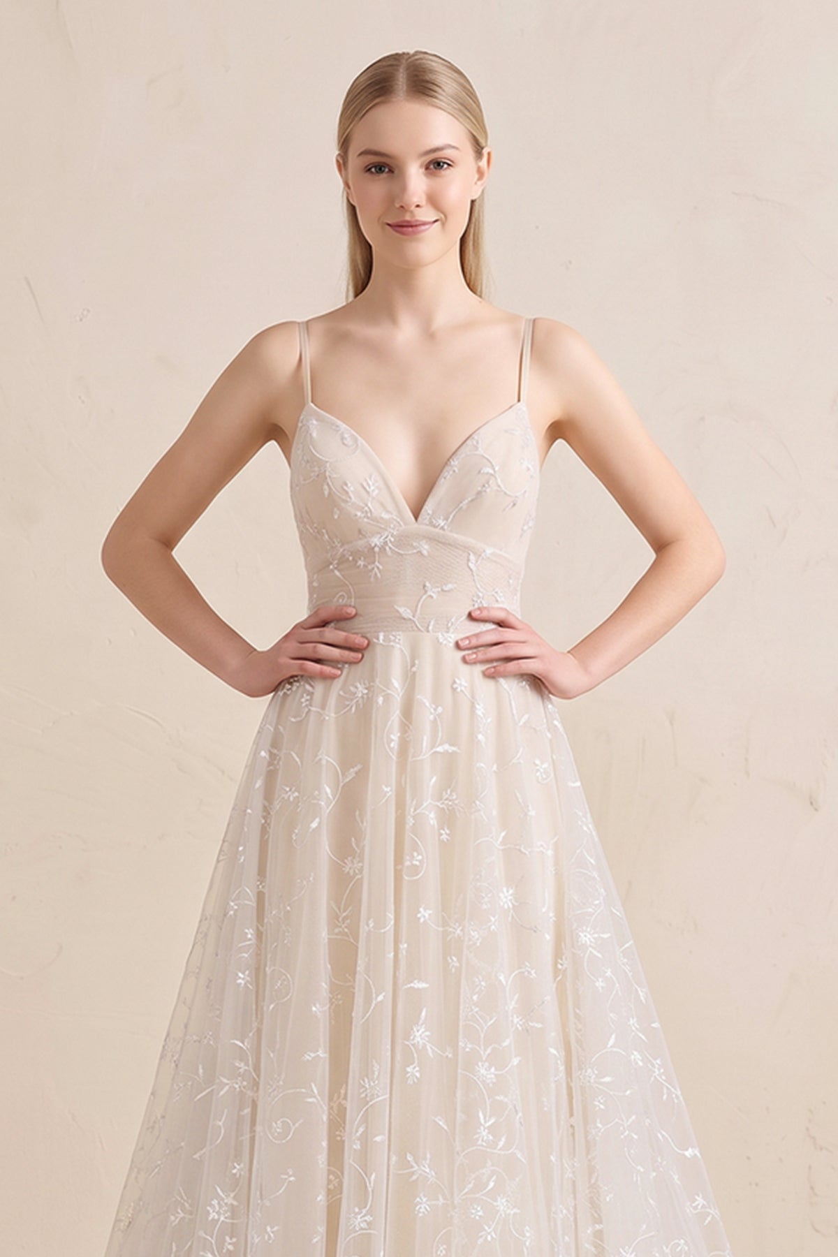 Beautiful A Line Spaghetti Straps Light Champagne Wedding Dress - Curvevia